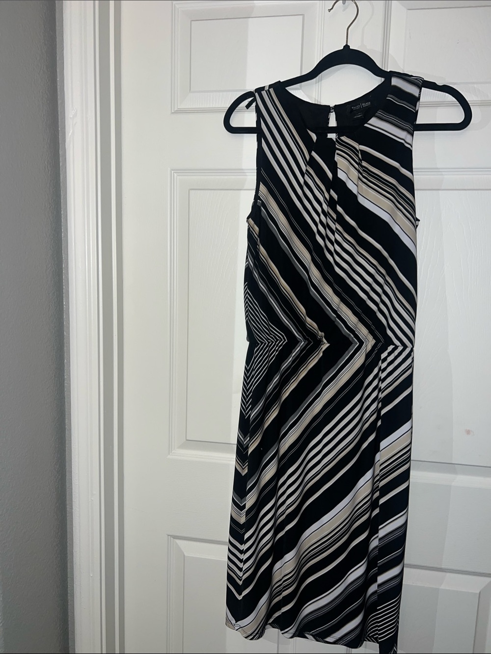 White House Black Market Black, White & Tan Striped Midi Dress